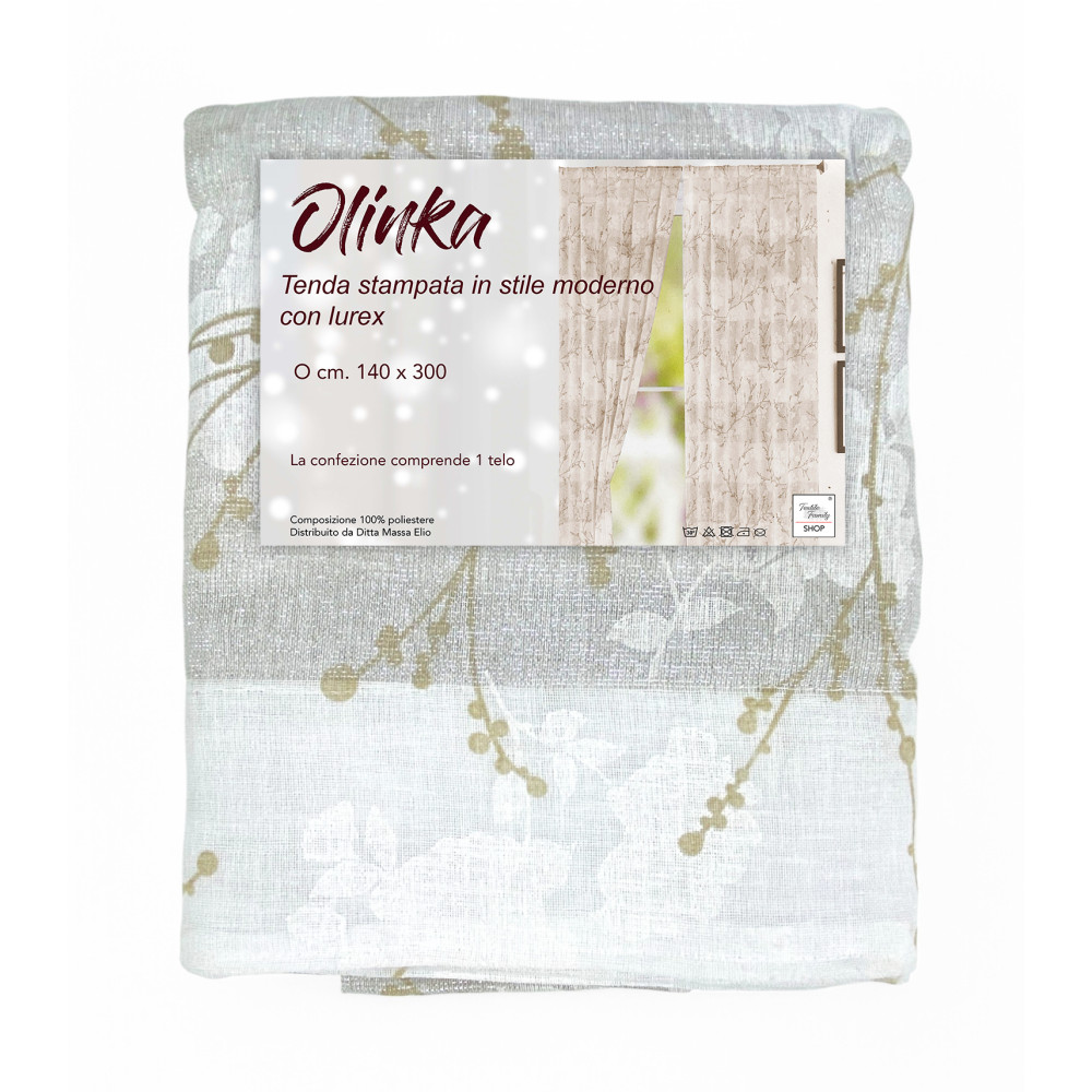 Tenda Olinka 140x300 cm con fiori e lurex - disponibile in beige e grigio