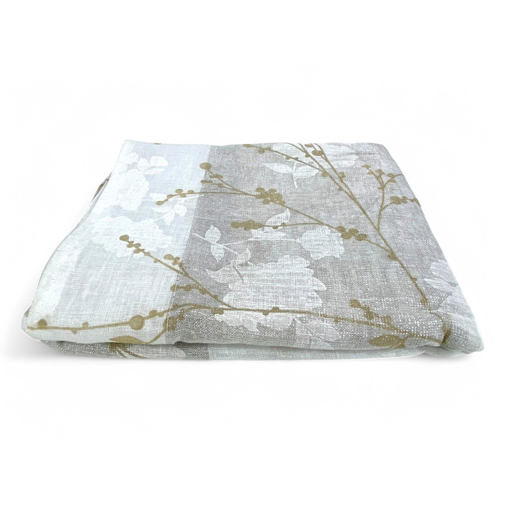 Olinka Curtain with Flowers and Lurex - 140x300 cm - Semi-transparent with Ribbon - Beige