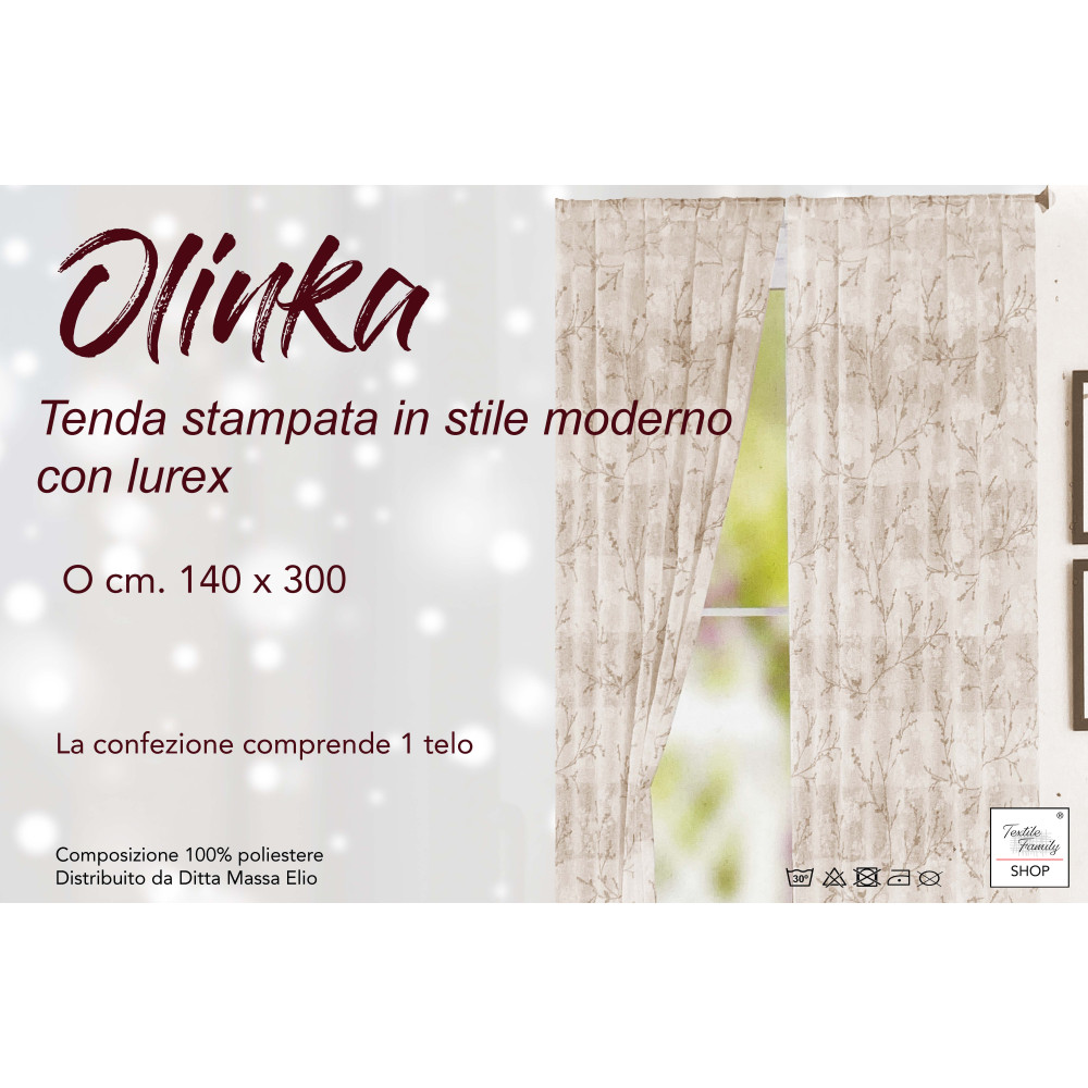 Olinka Rideau avec Fleurs et Lurex - 140x300 cm - Semi-transparent avec Ruban - Beige