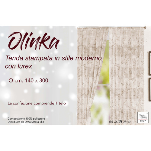 Cortina Olinka con Flores y Lúrex - 140x300 cm - Semitransparente con Cinta - Beige