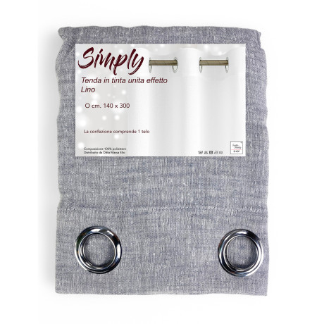 Rideau Effet Lin Simply 140x300 - Couleur unie Gris avec Anneaux - Semi-transparent Élégant