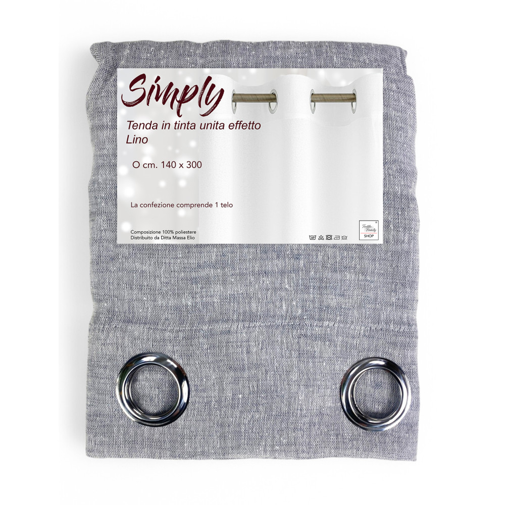 Tenda Simply Effetto Lino 140x300 - Tinta Unita Grigio con Anelli - Semitrasparente Elegante