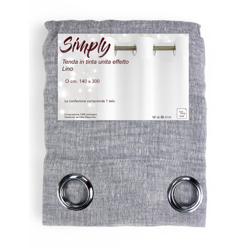 Simply Leineneffekt Vorhang 140x300 - Einfarbig Grau mit Ringen - Halbtransparent Elegant