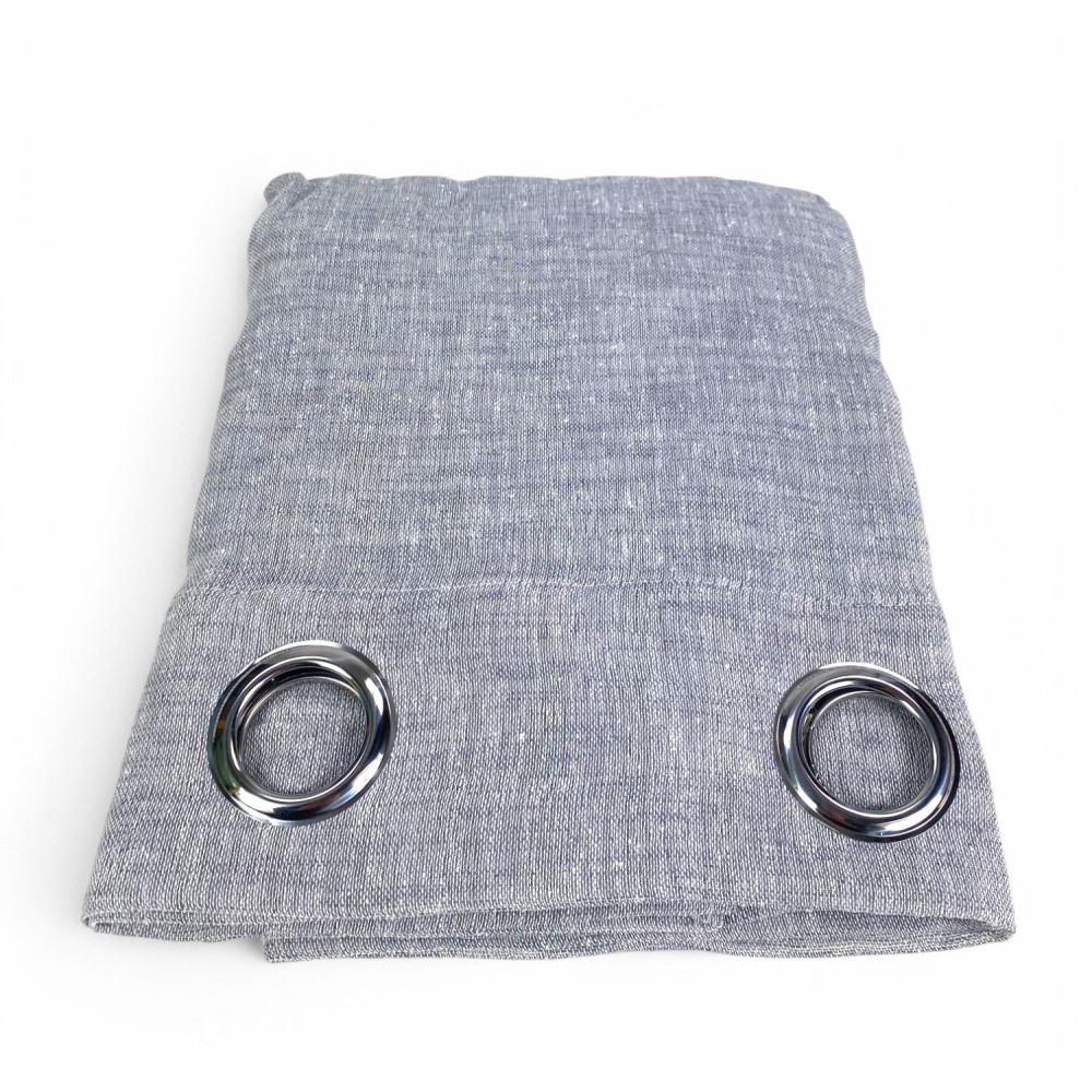 Simply Linen Effect Curtain 140x300 - Solid Color Gray with Rings - Semitransparent Elegant