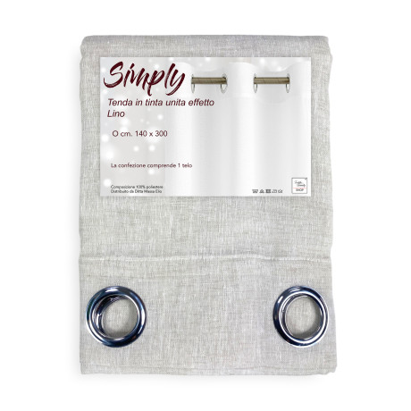 Tenda Simply Effetto Lino 140x300 - Tinta Unita Beige con Anelli - Semitrasparente Elegante