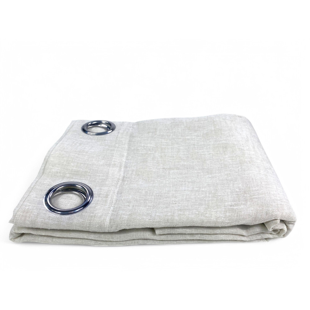 Simply Linen Effect Curtain 140x300 - Solid Beige with Rings - Semi-transparent Elegant
