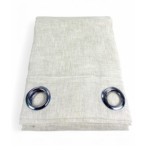 Simply Linen Effect Curtain 140x300 - Solid Beige with Rings - Semi-transparent Elegant