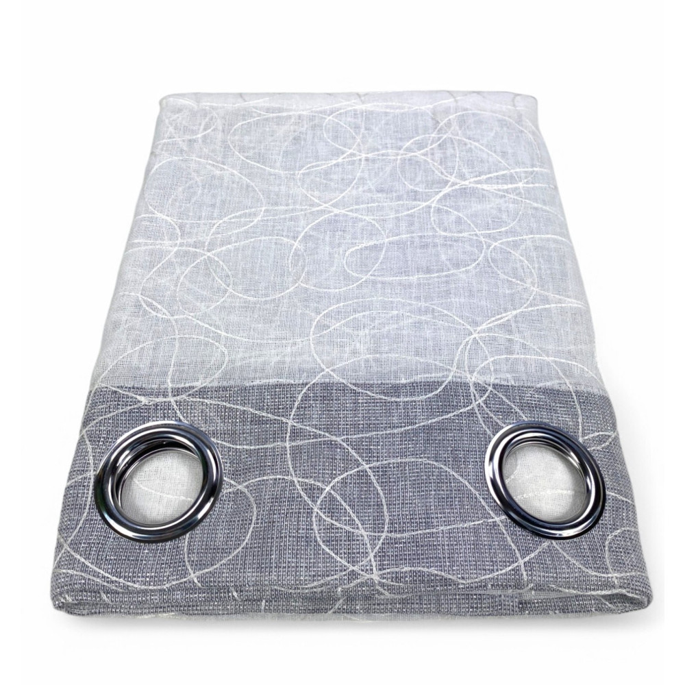 Gestreifter bestickter Neptunvorhang 140x300 cm - Halbtransparentes Polyester mit Ringen