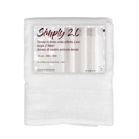 Simply 2.0 weißer Vorhang mit Leineneffekt 200x300 mit Klebeband für Stöcke oder Schienen