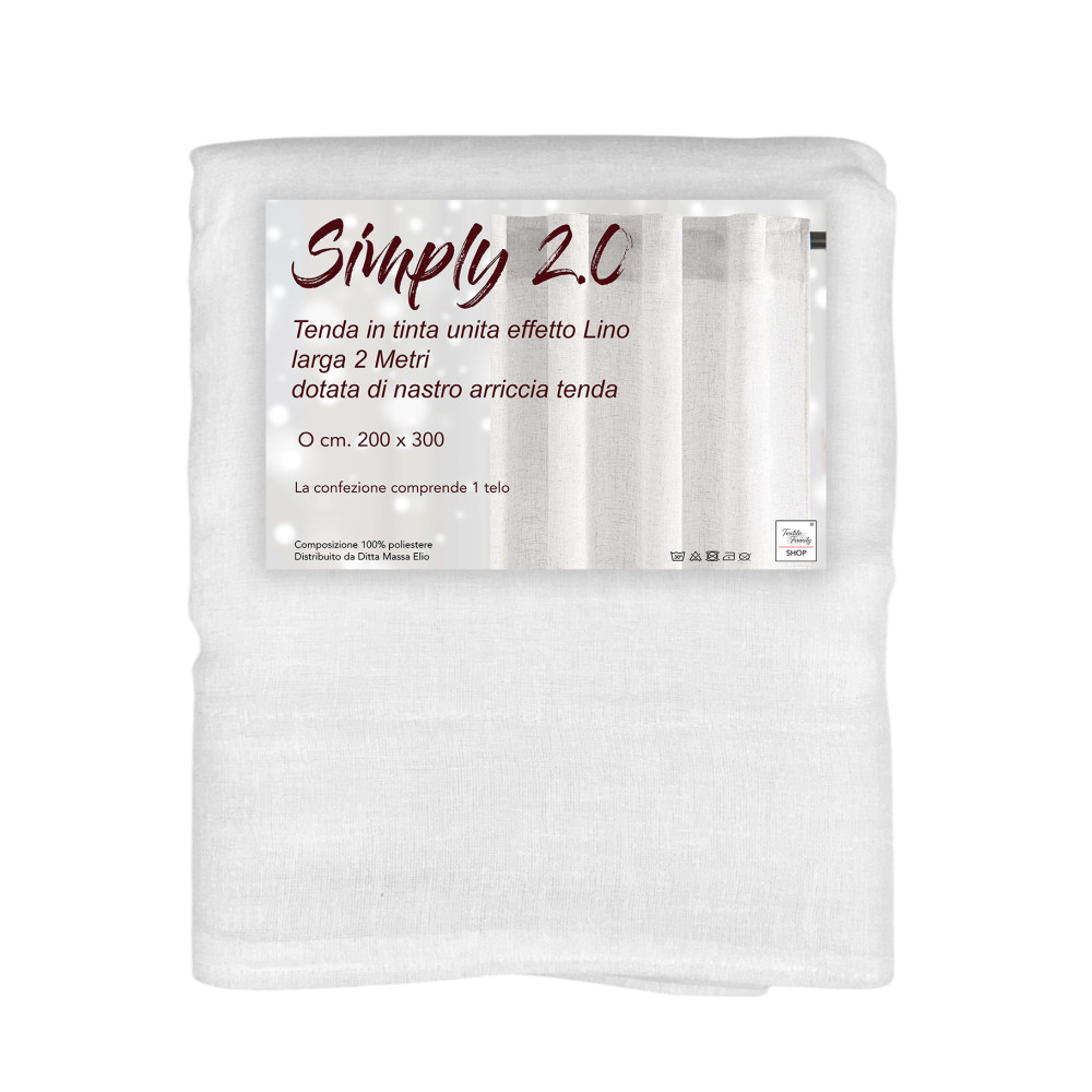 Simply 2.0 rideau effet lin blanc 200x300 avec ruban adhésif pour bâtons ou rails
