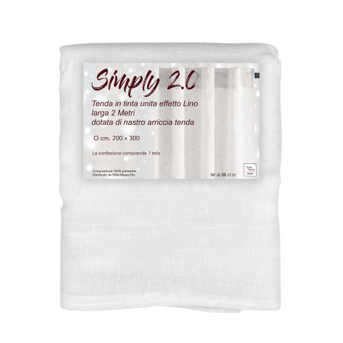 Simply 2.0 rideau effet lin blanc 200x300 avec ruban adhésif pour bâtons ou rails