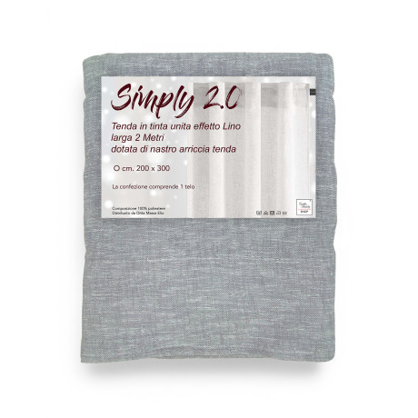 Tenda Simply 2.0 grigia effetto lino 200x300 con fettuccia per bastoni e binari