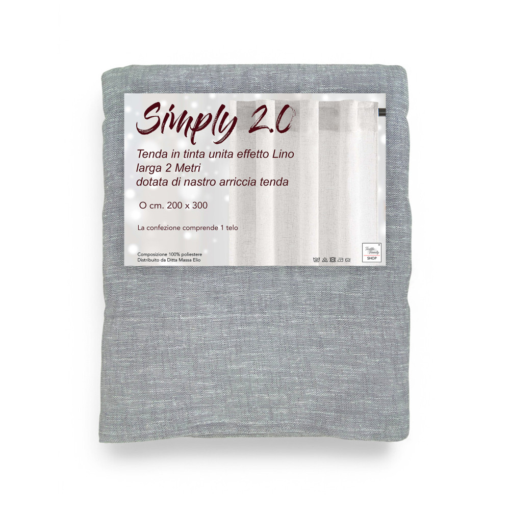 Simply 2.0 grey linen effect curtain 200x300 with tape for sticks and rails