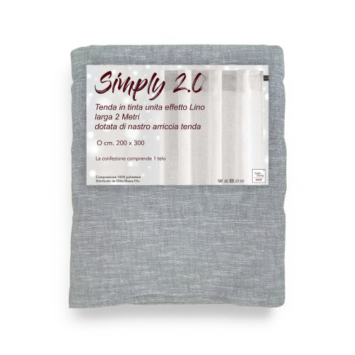 Tenda Simply 2.0 grigia effetto lino 200x300 con fettuccia per bastoni e binari