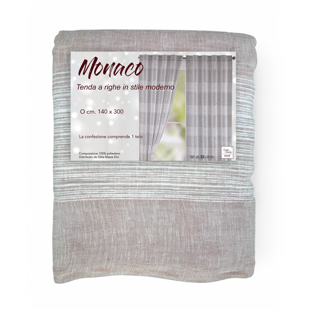 Tenda Monaco rosa 140x300 cm con righe tono su tono e fettuccia