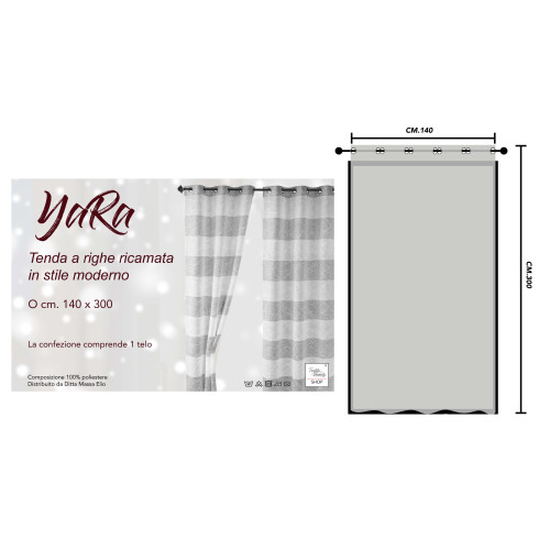 Yara Grey Embroidered Curtain - Modern Panel 140x300 cm with Eyelets