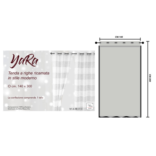 Tenda Yara Bianca Ricamata - Pannello Moderno 140x300 cm con Occhielli