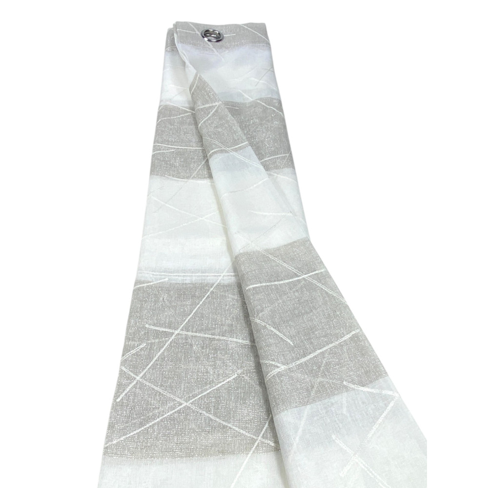 Panel de cortina Yara con rayas beige efecto lino - Tejido transparente