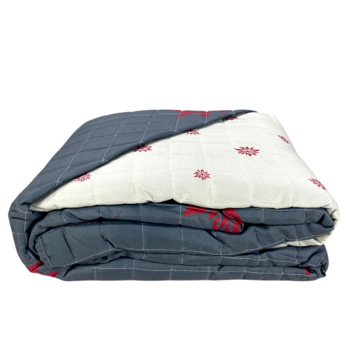 Détail en tissu gris pêche avec motif floral rouge