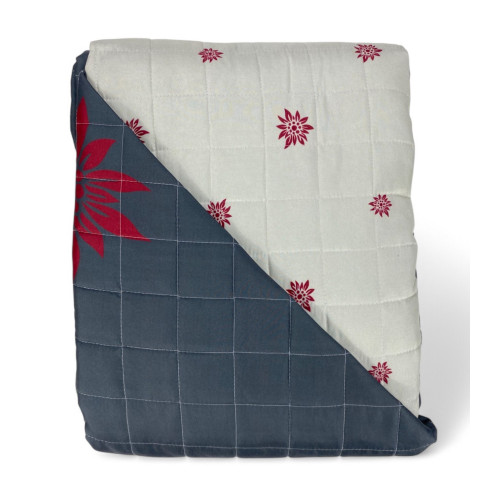 Copriletto Trapuntato "Edelweiss" Grigio - Motivo Floreale Rosso - Made in Italy
