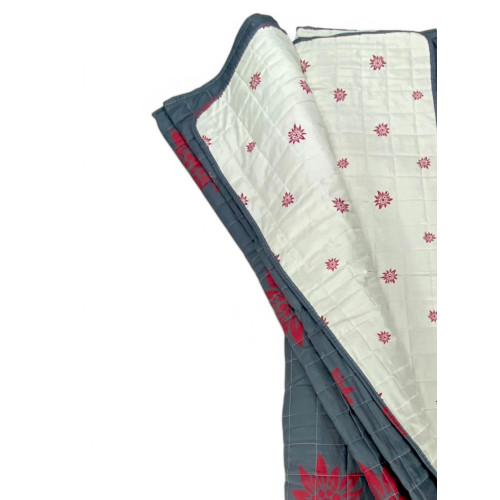 Quilted bedspread "Edelweiss" Grey - Red Floral Pattern - Made in Italy