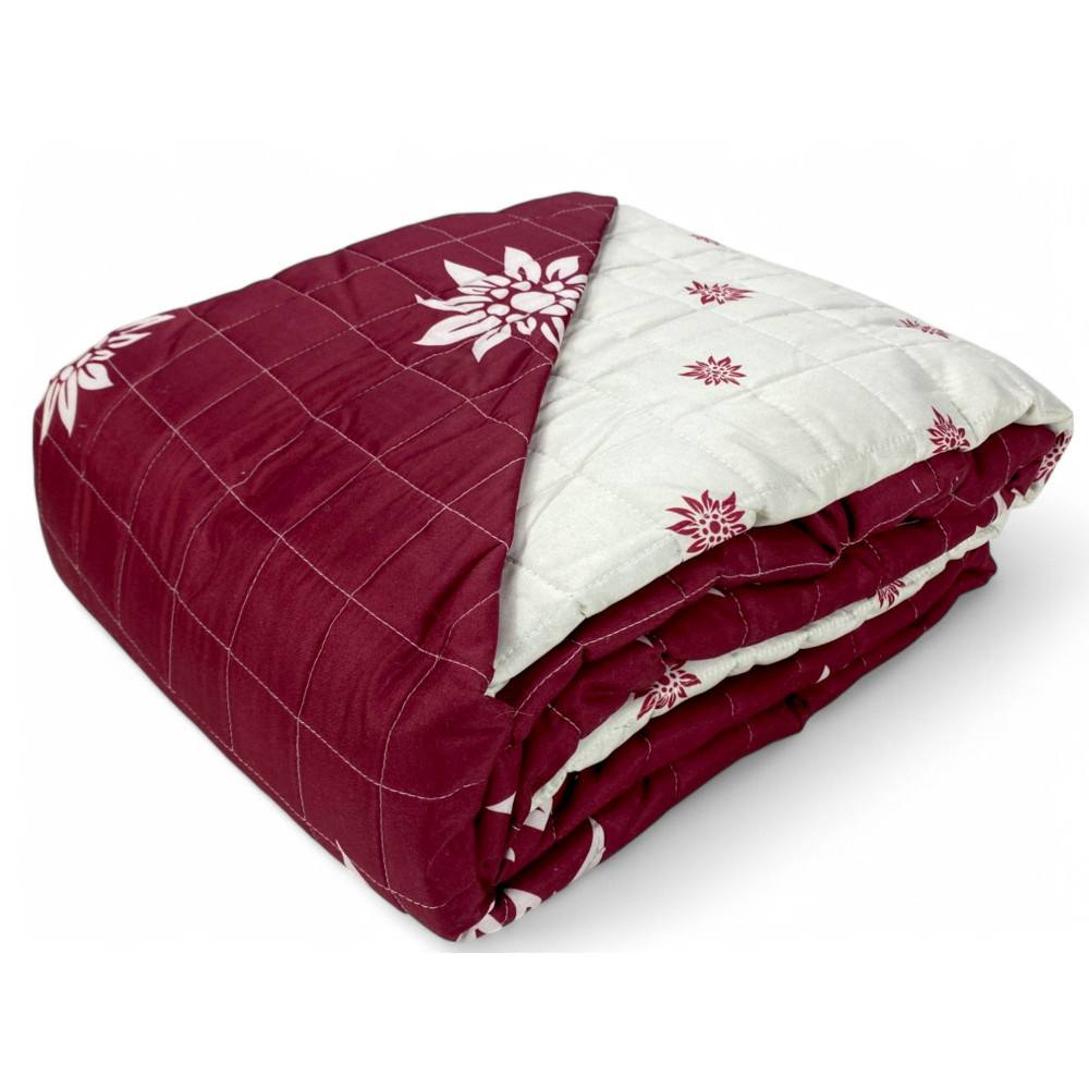Tissu en microfibre pêche avec imprimé floral blanc et matelassage à carreaux