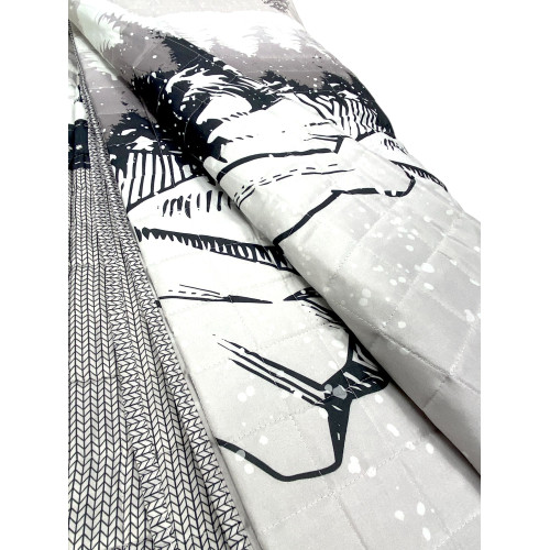 Monte Soglio Grey Bedspread - Quilted with Deer and Forest - Made in Italy