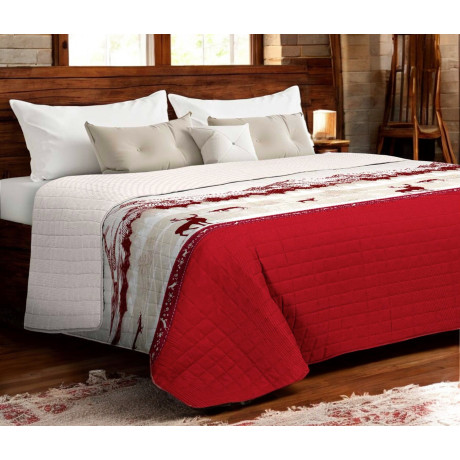 Monte Soglio red bedspread on double bed with deer print