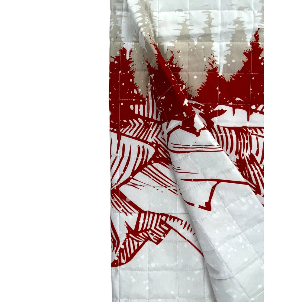 Copriletto Monte Soglio Rosso - Trapuntato con Cervi e Foresta - Made in Italy