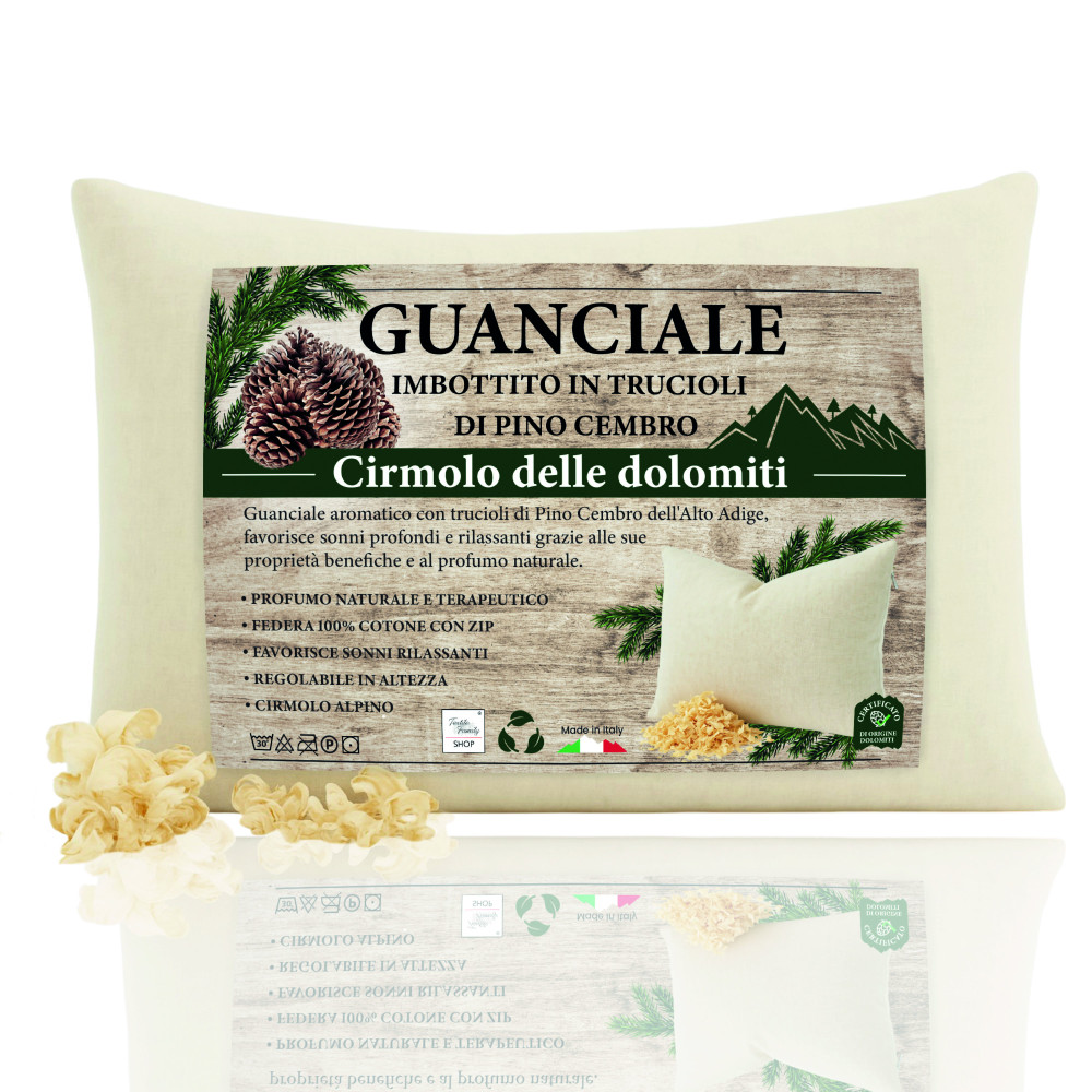 Coussin naturel 50x80cm en pin parasol du Tyrol du Sud avec copeaux de pin