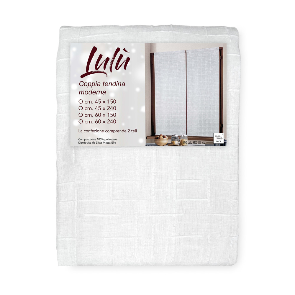 Paar Lulù Weißer Vorhang 45x150 cm - Geometrischer bestickter Stoff, ideal für Fenster