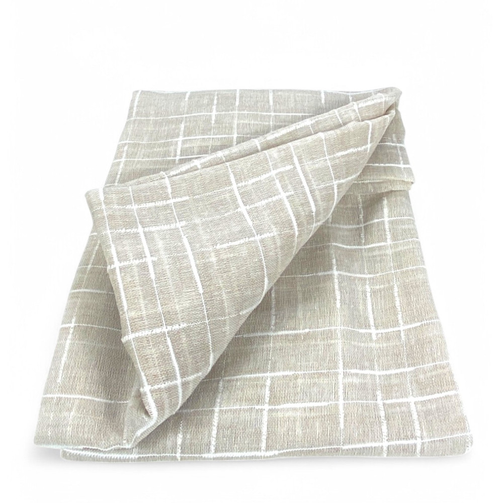 Pair of modern curtain Lulù beige - geometric embroidered fabric - semi-transparent, easy assembly, 2 sheets