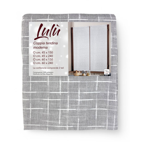 Paire de rideaux Lulù Grey 45x150 cm - Tissu brodé géométrique idéal pour les fenêtres