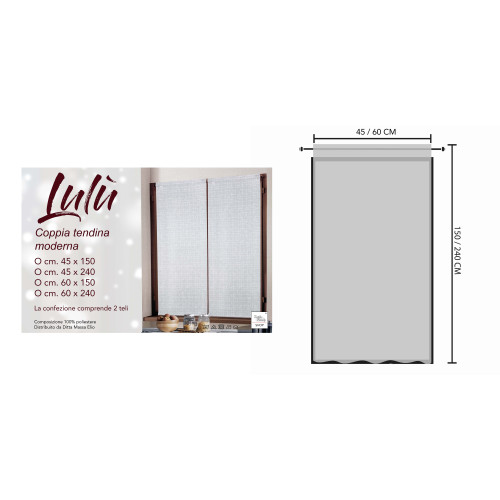 Paire de rideau moderne Lulù Grey - tissu brodé géométrique - semi-transparent, montage facile, 2 feuilles