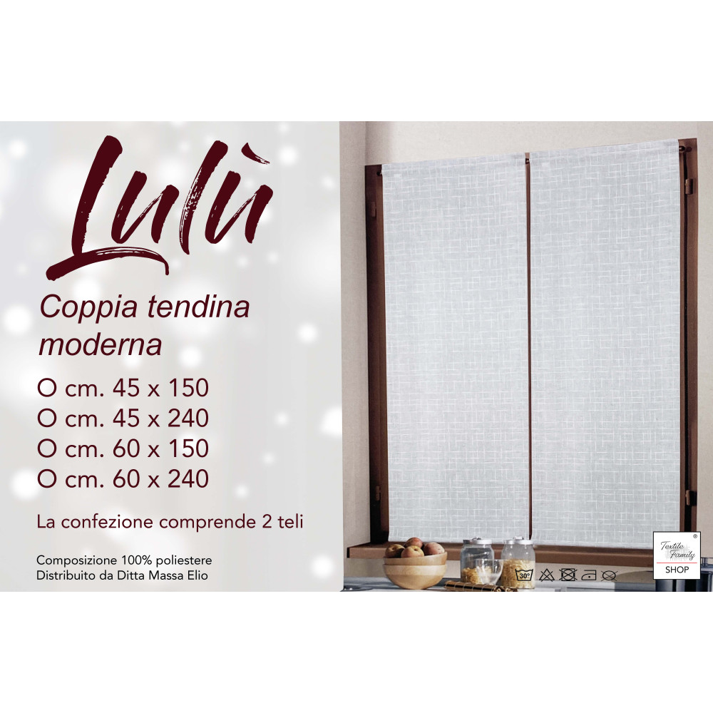 Pair of modern curtain Lulù Grey - geometric embroidered fabric - semi-transparent, easy assembly, 2 sheets