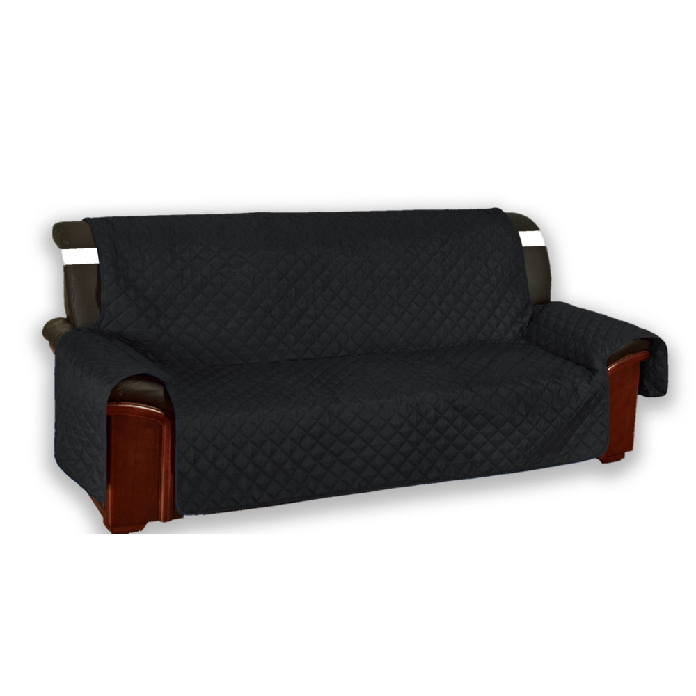 Housse de canapé matelassée Vivy noir sur canapé 3 places avec accoudoirs