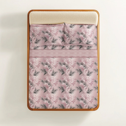 Pink Leaves Sheet Set - Elegant Natural Cotton - Made in Italy