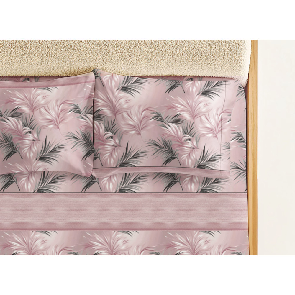 Juego de sábanas Hojas Rosas - Elegante Algodón Natural - Made in Italy