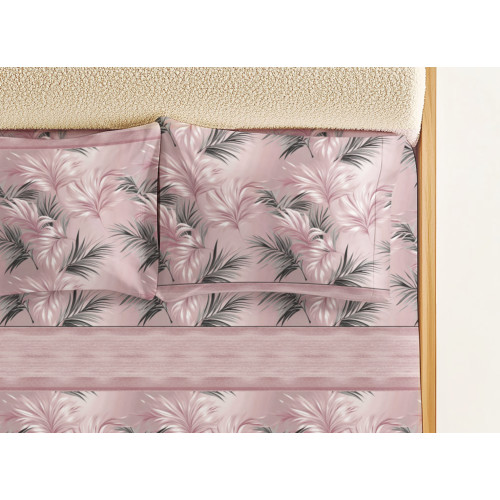 Juego de sábanas Hojas Rosas - Elegante Algodón Natural - Made in Italy