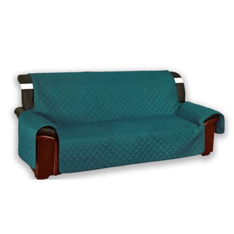 Funda de sofá acolchada Vivy verde turquesa montada sobre sofá clásico