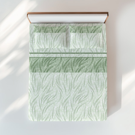 Conjunto de sábanas verdes con estampado curvo - Estampado moderno de algodón - Made in Italy