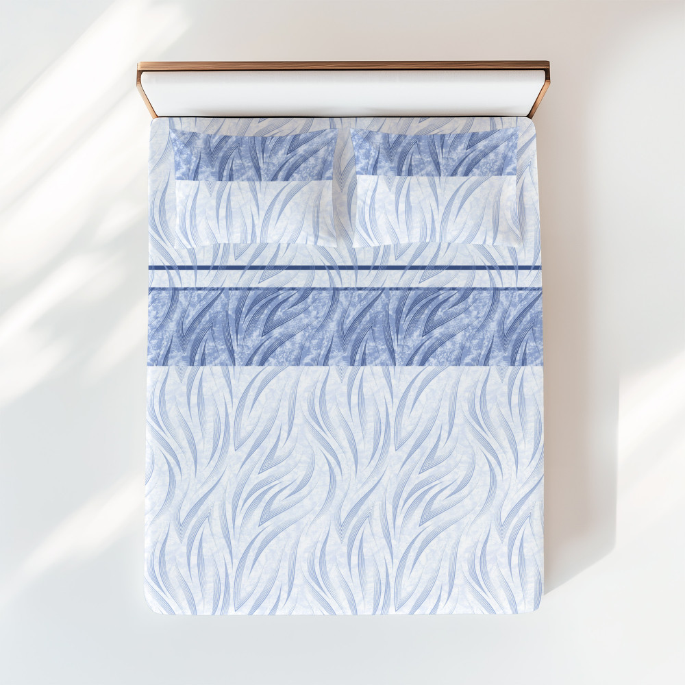 Blue Curve Sheets Set - Modern pattern on natural cotton - Made in Italy