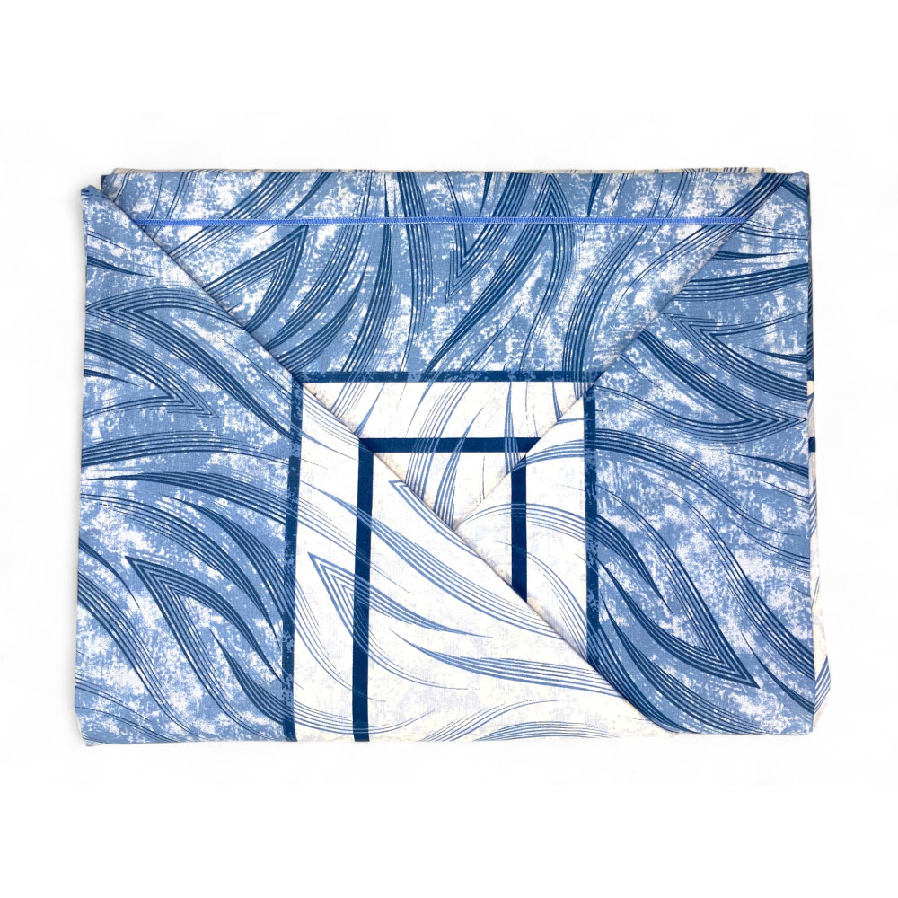 Sábanas azules con ondas curvas - Detalle en funda de almohada y estampado gráfico