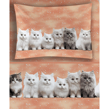 Completo lenzuola con stampa gattini su fondo salmone - Cotone naturale - Made in Italy 2