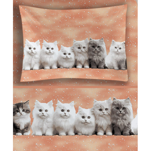 Draps saumon avec décoration réaliste de chatons - Coton doux