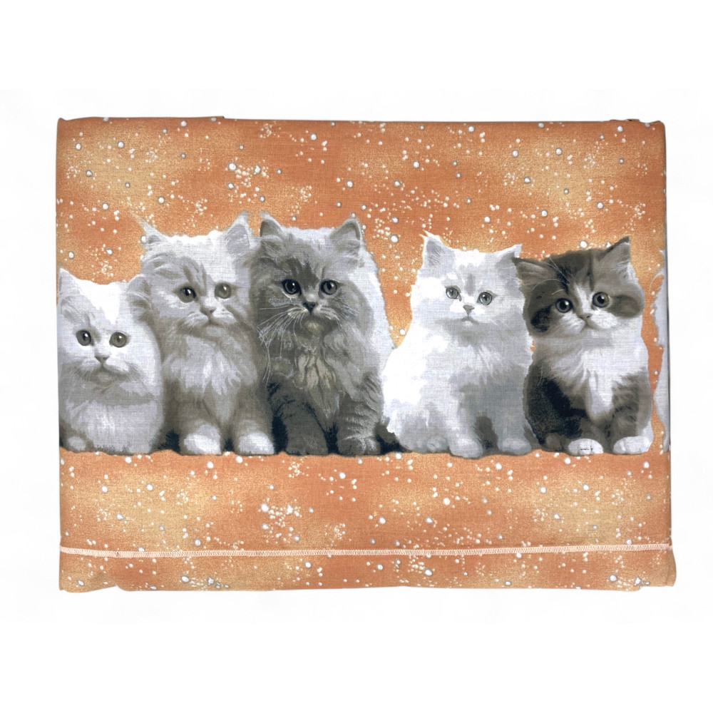 Parure de lit avec des chatons doux sur fond saumon - Taie d’oreiller et détail en tissu