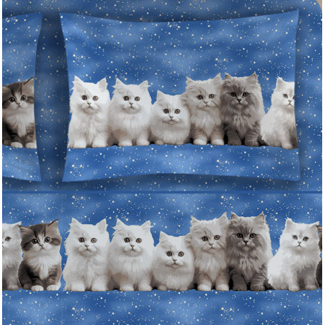 Blue kittens sheets set - Tender and realistic print on cotton - Made in Italy 2