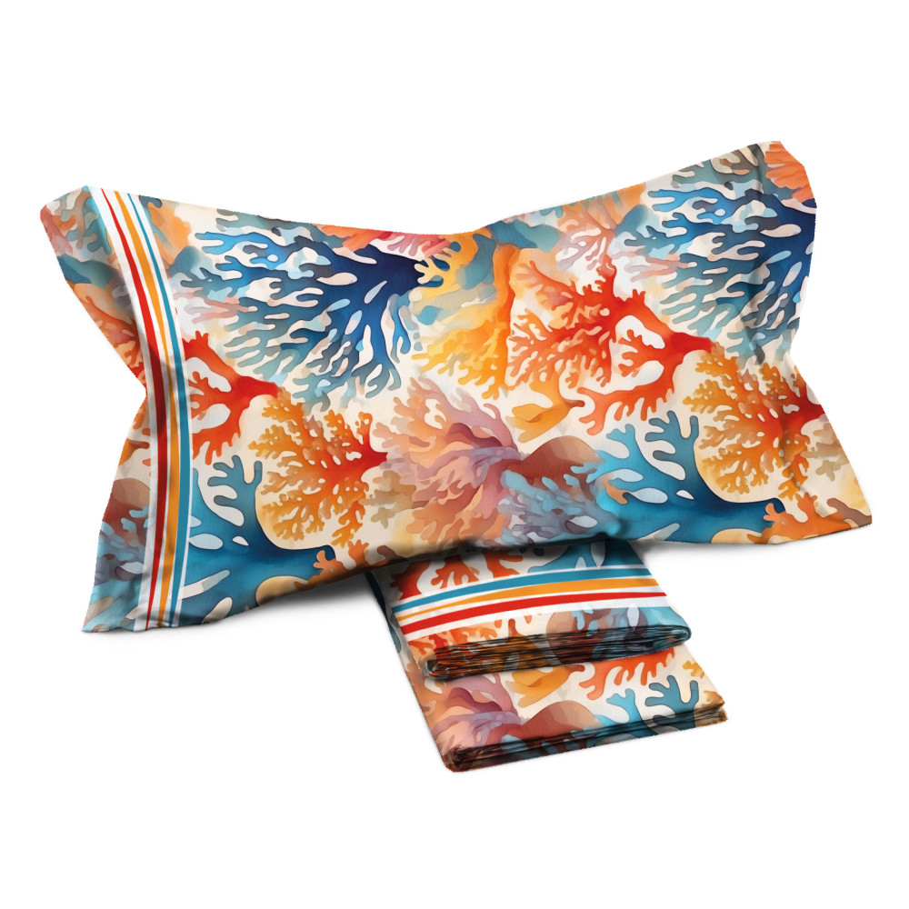 Juego de sábanas dobles MAXI con estampado de coral multicolor - 100% algodón
