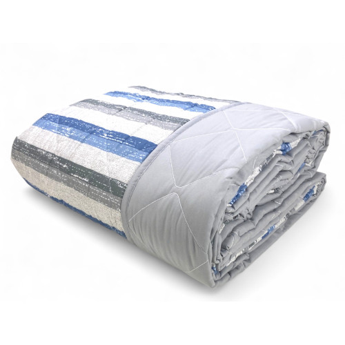 Couette rayée bleue pour lit double - couvre-lit mi-saison en microfibre