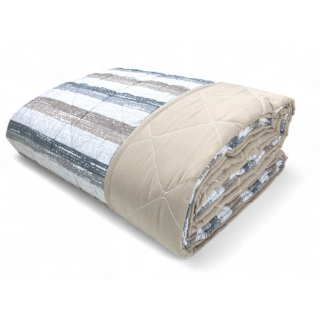 Beige gestreifte Steppdecke für Doppelbett - Tagesdecke aus Mikrofaser für die Zwischensaison
